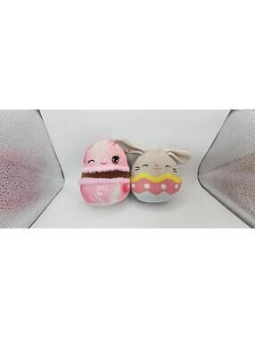 Set of 2 Squishmallows Plush Stuffed Animals - Pink Macaron and Easter Bunny Egg